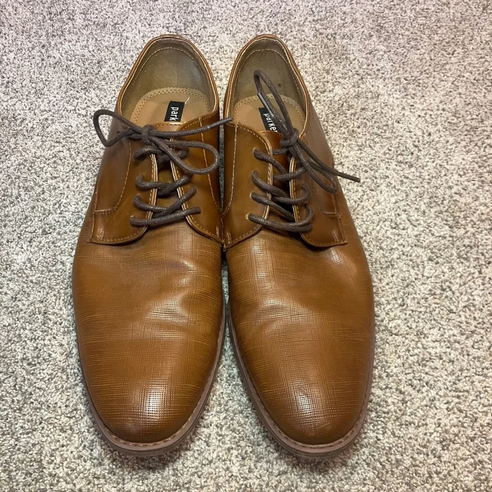 Parker & Sky Astral Mens‎ 12 M Cognac Brown Textured Derby Dress Shoes 1046680
